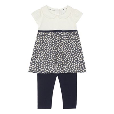 Baby girls' navy floral print tunic and leggings set